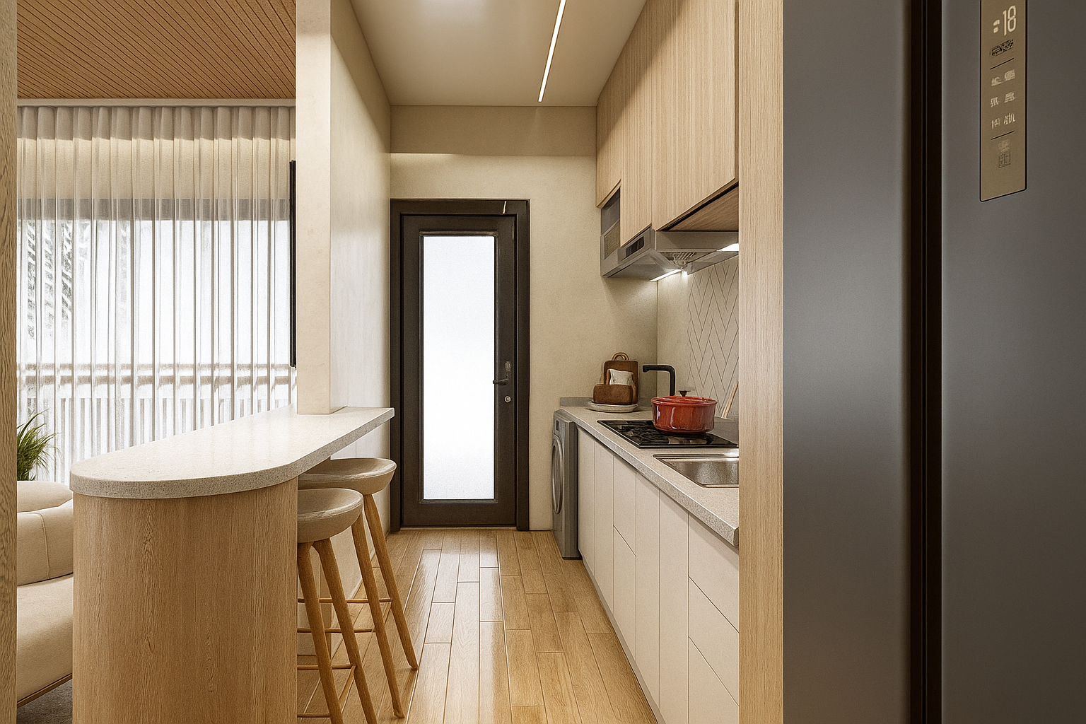 Cozinha compacta integrada em apartamento